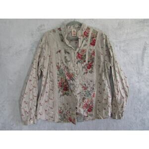 Faded Glory Women’s Plus 16W Floral Button Front Blouse Prairie Cottagecore Lace